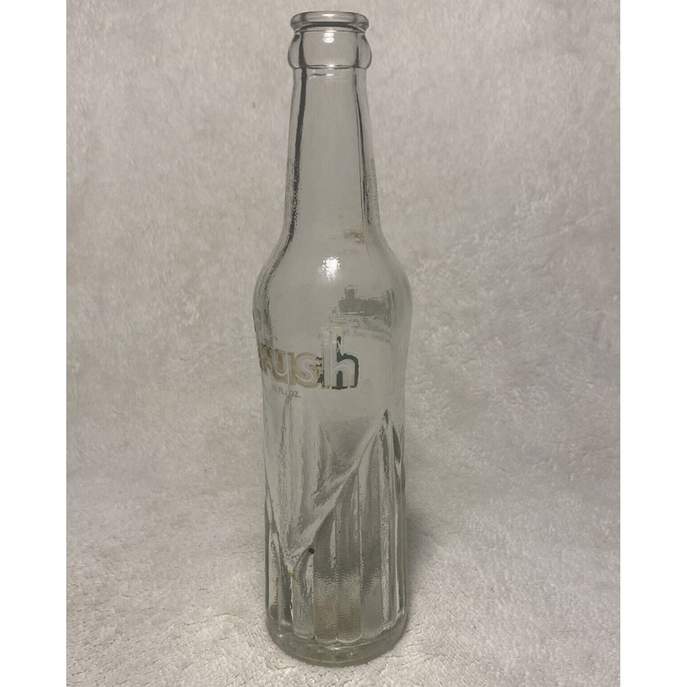 Vintage Crush Bottle Collectible White Green Logo Clear Glass Soda Empty 10oz